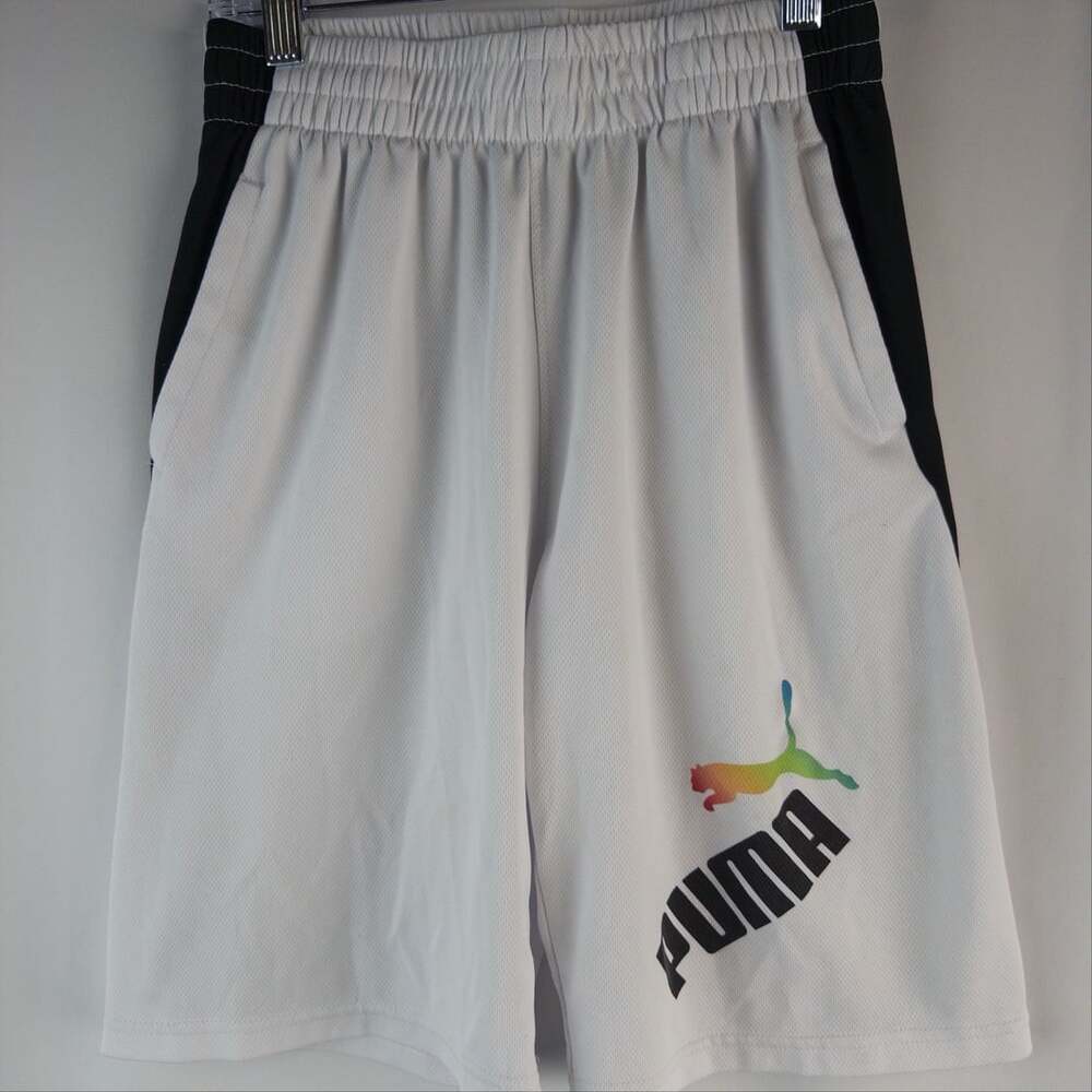 Puma Athletic Shorts Size L (14-16) White Black Rainbow Logo